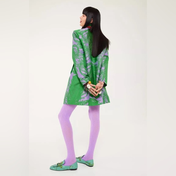 IRIS APFEL x H&M Feather Jacquard Weave Green and Purple Coat, Size S SOLD OUT - Picture 14 of 16